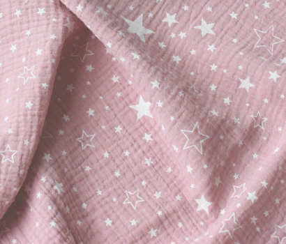№ М393 Муслин -  белые звезды на пыльно-розовом
